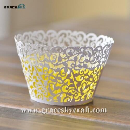 50pcs free shipping Laser Cut grape Vine Lace Cupcake Wrappers Baking Cake Wrappers Wedding Birthday Party Cake decorating