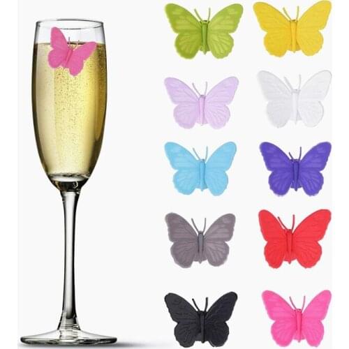 6pcs Creative Wine Glass Identifiers Charm Suction Butterfly Decorative Wine Glass Marker Wine Cup Identifier Home Bar Supplies