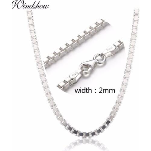 2mm 35/40/45/50/55/60/80cm Real Pure Solid 925 Sterling Silver Box Chain Necklace Women Kids Men Jewelry Heavy Kolye Collares
