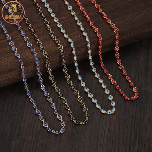Akizoom Bohemian Colorful Evil Eye Chokers Necklaces Summer Beach Blue Eye Stainless Steel Necklace Handmade for Women Jewelry