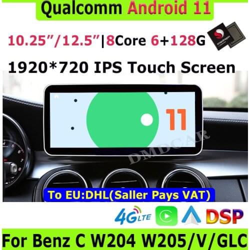 10.25" Snapdragon CPU 8Core CPU 4+64G Android 10 Car Multimedia Player for Mercedes Benz C W204 W205 GLC-X25 V CLASS 2015-2020