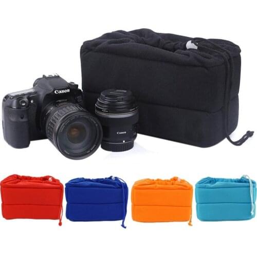 Velvet Thicken Shockproof SLR Camera Liner Bag Portable Photography Partition Soft Padded Protective Case Drawstring Bag