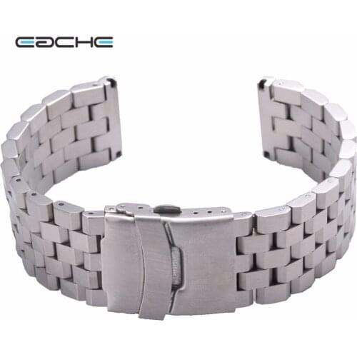 EACHE Hight Quality Silver/Black Stainless Steel Watch Band Bracelet Butterfly Folded Buckle 20mm 22mm 24mm