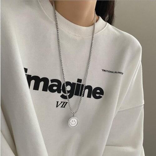 316L Stainless Steel Round Smiley Pendant Necklace For Women Couples Net Hot Trend Jewelry Hip Hop Long Sweater Chain SAN351