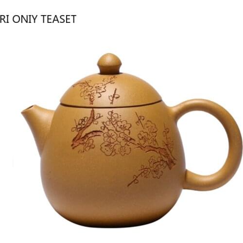190ml Raw Ore Section Mud Dragon Egg Teapots Classic Yixing Purple Clay Tea Pot Hand Painted Plum Bossom Filter Tea Kettle
