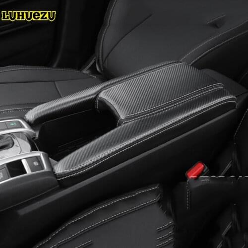 Carbon Fiber Car Leather Car Central Armrest Console Cover For Honda Civic 10th 2016 2017 2018 Accessories