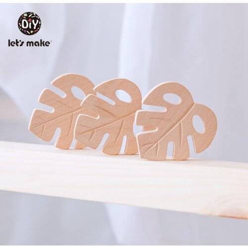 Lets Make Baby Wooden Teethers Leaves Shape Latex Free Beech Wooden 2PC Baby Teethers Toys DIY Pendants For Making Necklace