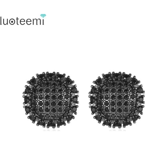 LUOTEEMI Elegant Micro Clear/Black CZ Round Stud Earrings for Women Girls Korean Earrings Fashion Birthday Gift Jewelery Brincos