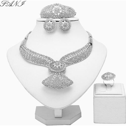 Fani fashion african beads jewelry set brand dubai Sliver plated Wedding jewelry set Women Accessories jewelry set Wholesale