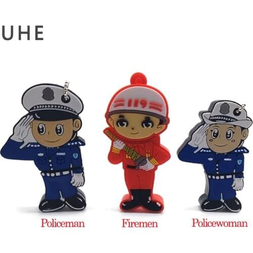 Pendrive hot sale cartoon policeman model usb flash drive 4GB 8GB 16GB 32G 64GB firemen memory stick creative gift pen drive