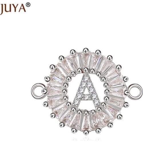 Hand made diy making bracelets necklace accessories CZ 26 letters round circle connector ring charms findings for jewelry