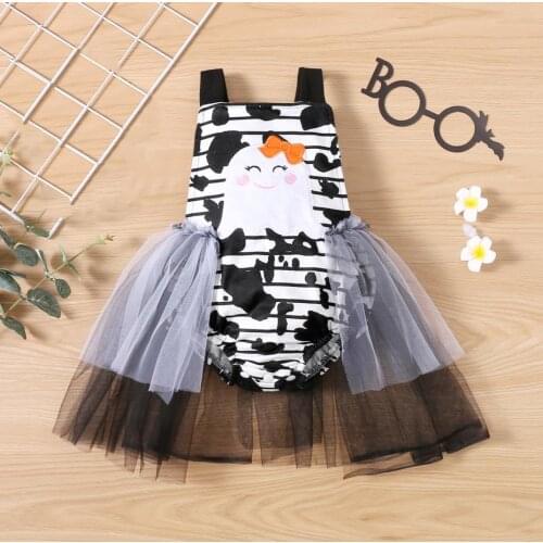 Halloween Baby Girls Romper Kids Girls Strip Cartoon Sleeveless Mesh Skirt Splicing Suspender Jumpsuit Halloween Costume