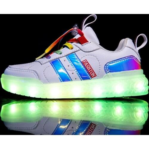 Summer Casual Sneakers Kids 2021 Little Boys Glowing Light LED Children Fashion Sports Boys Leather Baby Toddler Luminous Boots