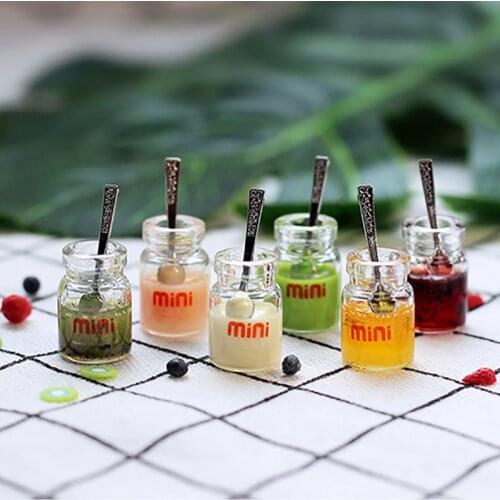 1/12 Scale Dollhouse Miniature Honey Jam Bottle with Spoon Play Blyth Barbies Doll House Kitchen Doll Food Accessories