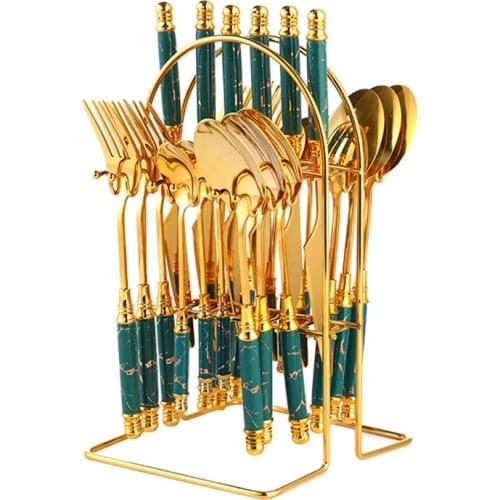 24pcs Ceramics Handle Tableware Set Gold Fork Spoon Knife Set Stainless Steel Cutlery Set Dishwasher Safe Dinnerware Dinner Sets
