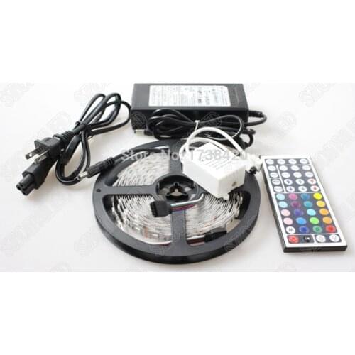 Rgb led strip set 3set/lot 60leds flexible LED rope light 5050 DC12V LED 5050 RGB Strip + 44Key Controller + 12V 6A Power Supply