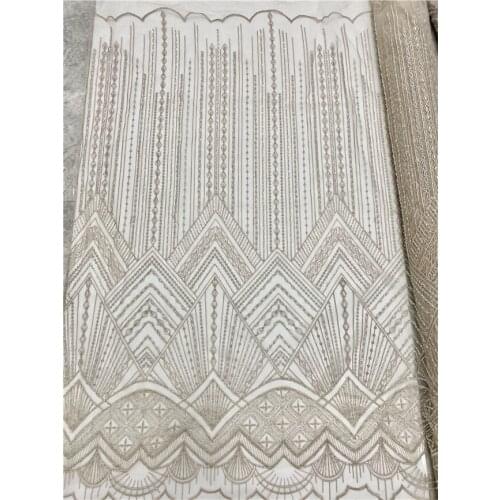 Latest african french lace fabric SYJ-1096814 high quality african tulle lace fabric with handmade beads