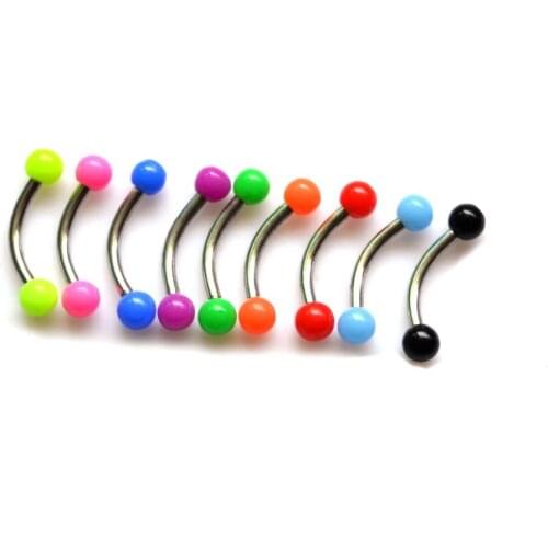 New Arrival Neon Eyebrow Ring Acrylic 1.2*8*3/3mm Mixed Colors Curved Barbell Eyebrow Piercing 16G Popular Body Piercing Jewelry