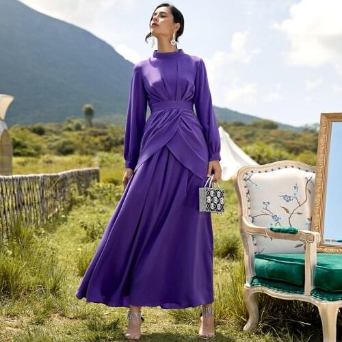 Fridayin Women Maxi Abaya Loose Long Sleeve Small High-Neck Solid Color Bud Slim Long Dress Dubai Turkey Islam Clothes Kaftan