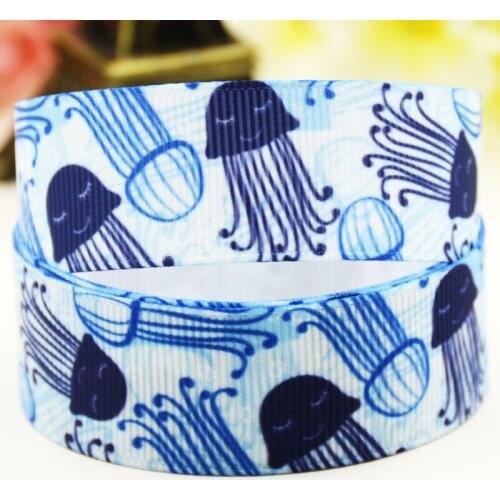 22mm 25mm 38mm 75mm Jellyfish cartoon printed Grosgrain Ribbon party decoration 10 Yards X-04259