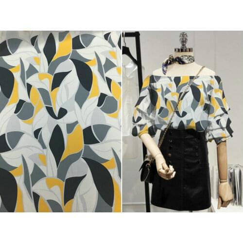 New geometric flower inkjet 19mm heavy silk elastic satin fabric silkworm silk cheongsam dress fabric fashion clothing cloth