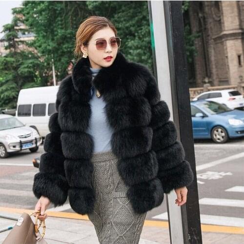 High Quality Faux Fur Coat Fashion Fox Fur Overcoats Elegant Women Winter Outwear Stand Collar Faux Fur Jacket