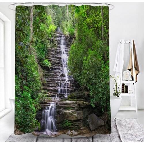 Modern 3D Printing Forest Shower Curtain Green Plant Tree Landscape Waterproof Bath Decor With Hooks For Bathroom