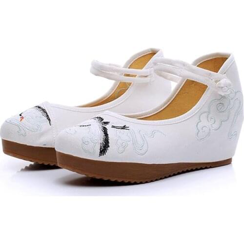 Spring Wedges Shoes For Women Plus Size 34-41 Animal Flower Women Old Beijing Cloth Shoes Casual High Heels Hanfu Shoes