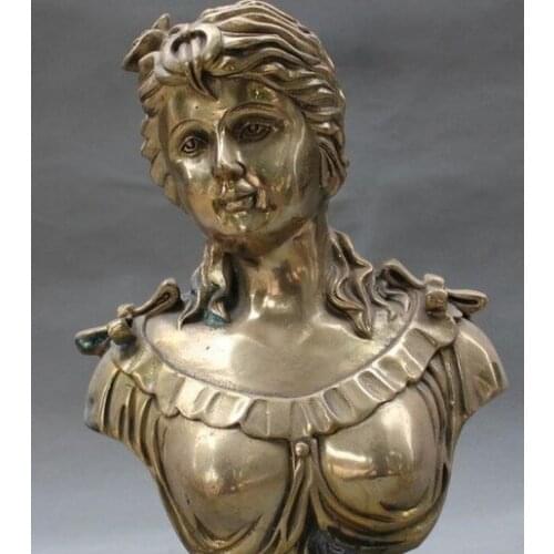 YM 311 10" Chinese Folk Culture Bronze Carving Belle Girl Woman Lady Head Bust Statue
