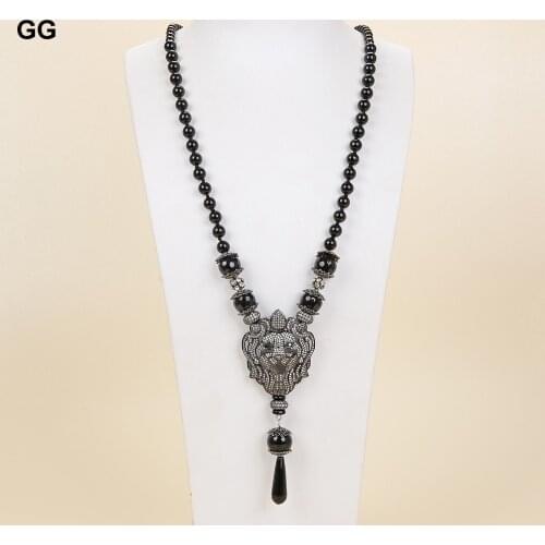 GuaiGuai Jewelry 26.5" Black Onyx Necklace Cz Pave Pendant