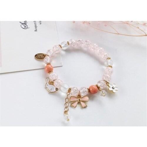 Sweet Lolita Girl Jewelry Accessories Rabbit Bowknot Pendant Chain Bracelet D158