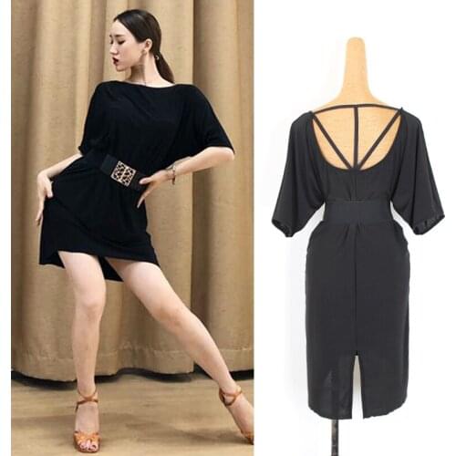 Latin Dance Dress Adults Black Loose Sexy Backless Women Tango Salsa Rumba Cha Cha Samba Clothing Ladies Practice Wear DN3992