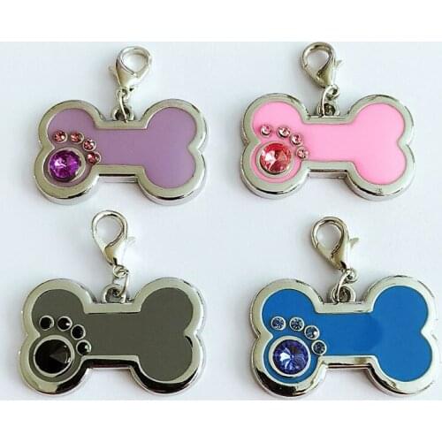 100pcs Pet Dog ID Tag Rhinestone Bone Shaped Personalized Charm Tags Pet Collar Jewelry Accessories