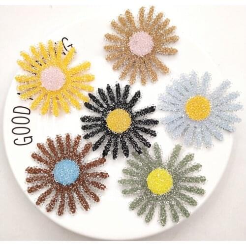 100pcs/lot 5.5cm bling bling crystal sun flower patches appliques for headwear decoration handmade hair clip accessories
