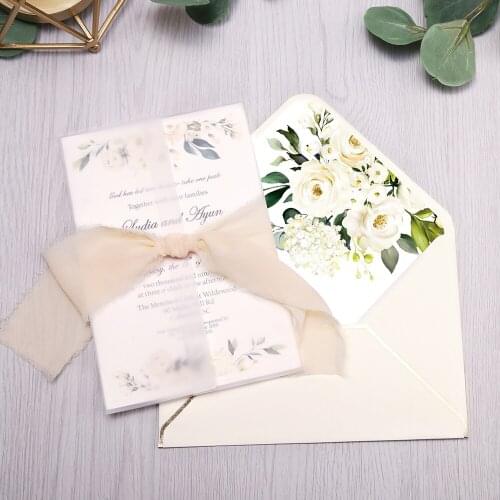 100pcs Invitations Cards Bridal, Baby Shower Invite, Birthday, Dinner Invites, Pink pocket with Flower