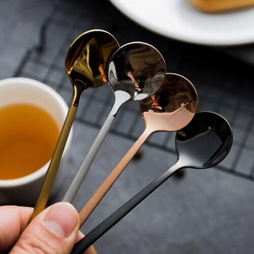 13cm Length Round Shape Stainless Steel Milk Coffee Spoons Dessert Ice Cream Candy Fruit Spoon Teaspoon Accessories 1PC