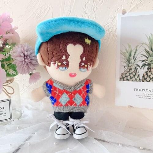 20CM Star EXO Doll Baby Clothing peaked cap vest pants Plush Doll Clothes Accessories toys Gift