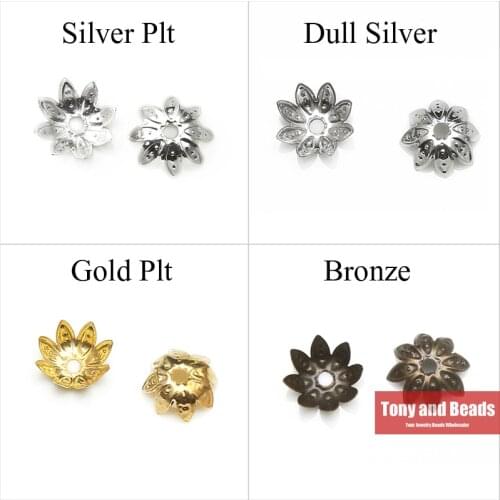 200Pcs=1Lot ! ) Jewelry Finding 10MM Lotus Flower Bead Cap Gold Silvers Bronze Nickel Plated No.BC10