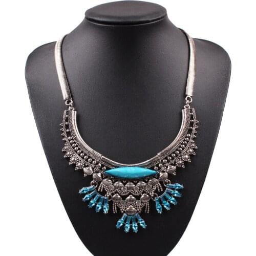 2021 New Arrival Design Fashion Vintage Alloy Metal Necklace Silver Color Colorful Big Pendant Necklace for Women Jewelry Gift