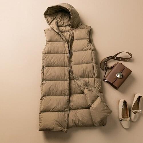 2021 Autumn Winter Fashion Women Ultra Light White Duck Down Coat Female Long Vest Casual Hooded Slim Waistcoat Oversize Outwear