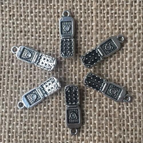 24Pcs/lot 27x8mm Mobile Phone Cellular Phone Charms for Jewelry Making Pendant Silver Color DIY Necklaces Earring Bracelets A143