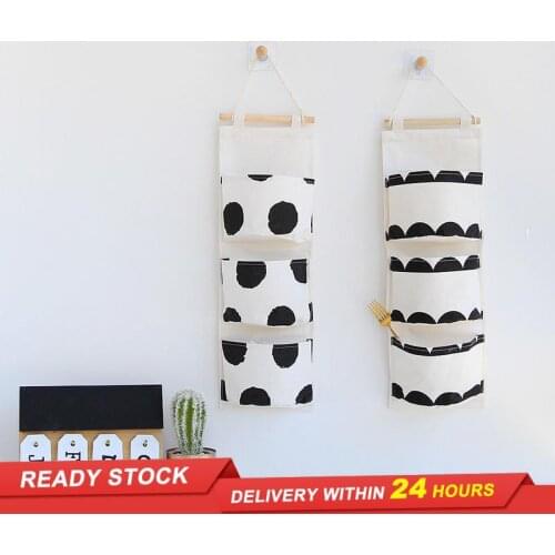 3 bags of wall-mounted storage bag wall cotton and linen cloth art hanging storage bag style Nordic simple hanging bag