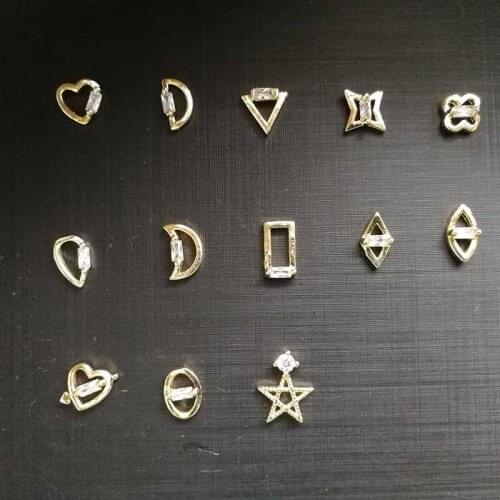 Gold Plated Metal Crystal Zircon nail art rhinestone 3D Charms Manicure Jewelry Tip Decoration Moon Star Series 5pcs