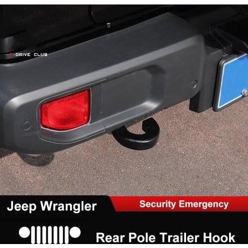 QHCP1Pcs Towing Bars Car Driver Side Rear Bumper Tow Trailer Hook Accessories Carbon Steel Black Red For Jeep Wrangler 2018 2019