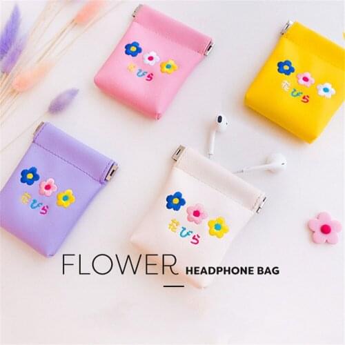 Earphone Pouch Bag for Airpods Apple iPhone Earbuds Headphone Flower Storage Cover Sleeve Mini Coin Purse