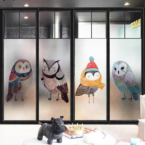 Custom Size Decorative Glass Window Film No Glue Privacy Stickers Static Cling Foil Owl For Smooth Glass Bedroom YYKT2043