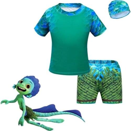 Kid Boy Girl luca Swimwear T Shirt Top+Short 2pcs Children Set Beach Swimsuit Bathsuit 2~10-year-old clothes