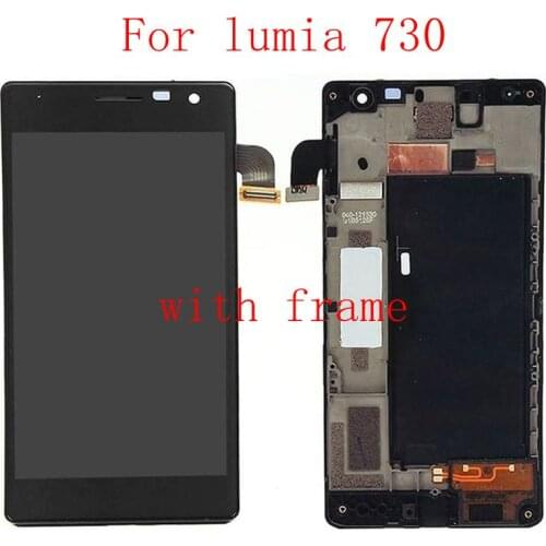 For Nokia microsoft Lumia 730 735 RM-1038 RM-1039 Lcd Display Screen Touch Glass Digitizer +Frame Replacement dual / single sim