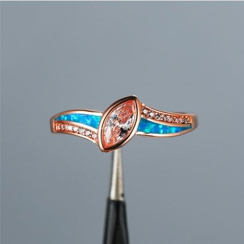 Elegant Female White Oval Crystal Ring Charm rose gold color Wedding Rings For Women Dainty Bridal Blue Opal Engagement Ring