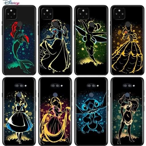 Elsa Ariel Princess For Google Pixel 5 4 4A XL Shell For LG Q60 V60 V50 V50S V40 V35 V30 5G Black Soft Phone Case